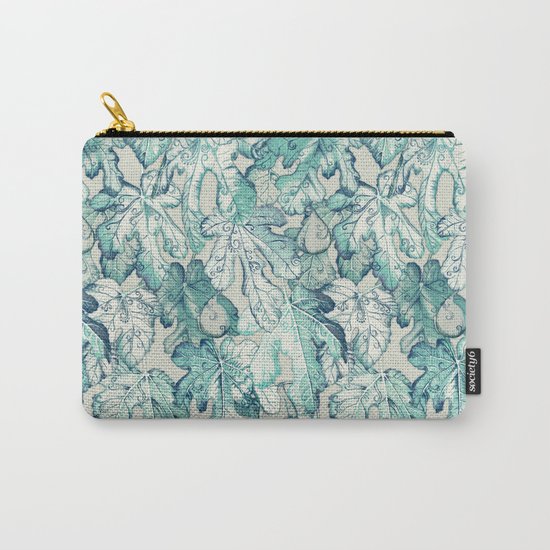 Fig Leaf Fancy - a pattern in teal and grey Carry-All Pouch