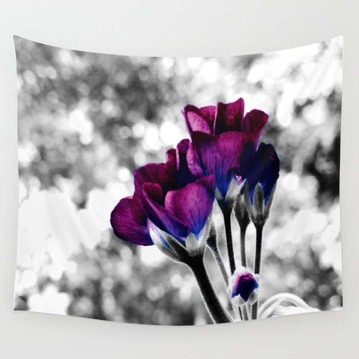 Magenta Blue Flowers Pop of Color Wall Tapestry
