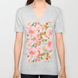 pink rose flowers V Neck T Shirt