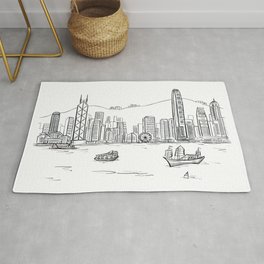 Hong Kong Harbour View Sketching Rug | Victoria, Urbansketch, Blackandwhite, Drawing, Hongkongartist, Metropolitan, Inksketching, Hongkong, City, Artchitecture 