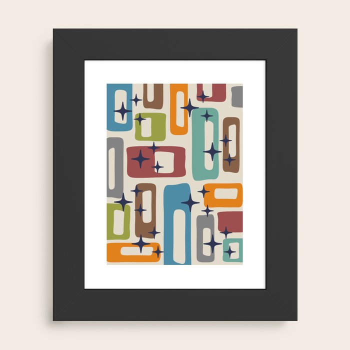 Retro Mid Century Modern Abstract Pattern 224 Atomic Googie Framed