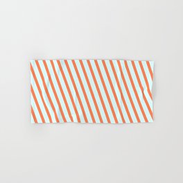 [ Thumbnail: Coral and Light Cyan Colored Stripes Pattern Hand & Bath Towel ]