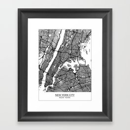 New York City, New York Map Art (White) Framed Art Print