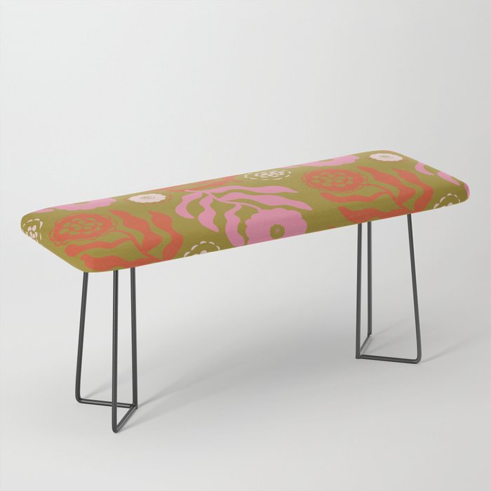 modflower pattern, olive + pink Bench