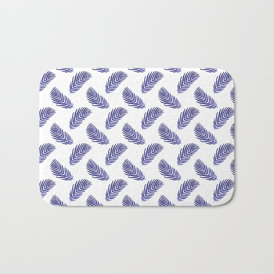 Indigo palm frond watercolor tropical monochromatic trendy dorm college summer vacation desert Bath Mat
