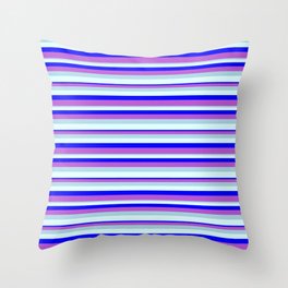 [ Thumbnail: Blue, Orchid, Light Blue & Light Cyan Colored Pattern of Stripes Throw Pillow ]