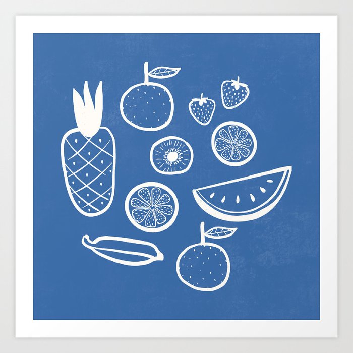 Fruit salad in blue  Art Print