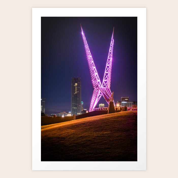 The Scissortail Bridge And Devon Tower At Dusk OKC Art Print by