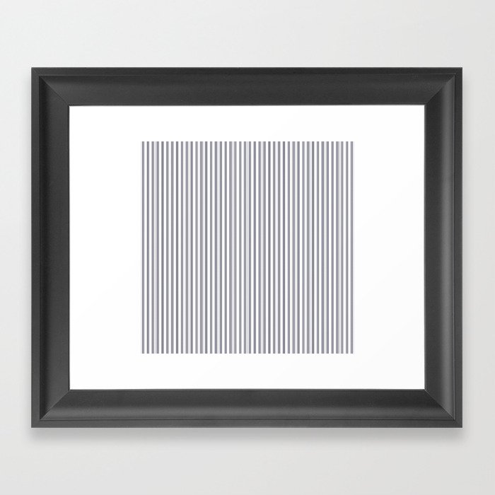 Navy Blue and White Micro Vertical Vintage English Country Cottage Ticking Stripe Framed Art Print