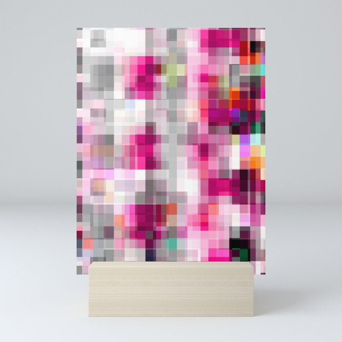 geometric pixel square pattern abstract background in pink Mini Art Print