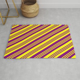 [ Thumbnail: Purple and Yellow Colored Lined Pattern Rug ]
