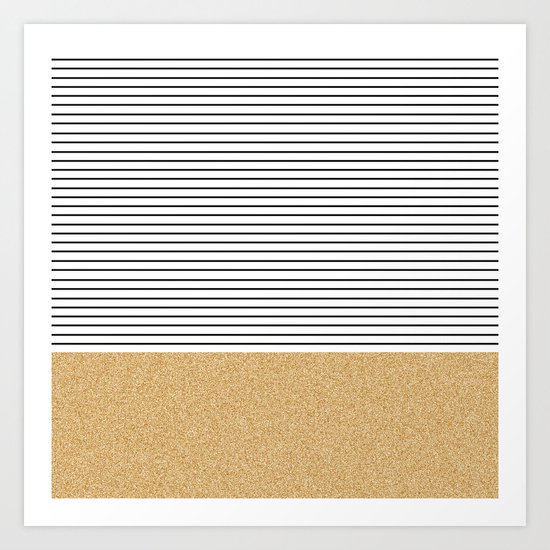 Minimal Gold Glitter Stripes Art Print