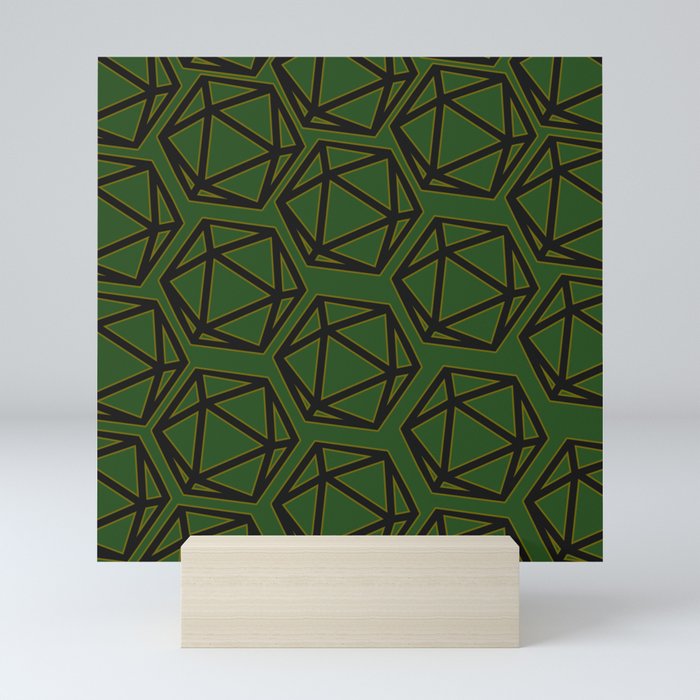 D20 Pattern - Green Gold Black Mini Art Print