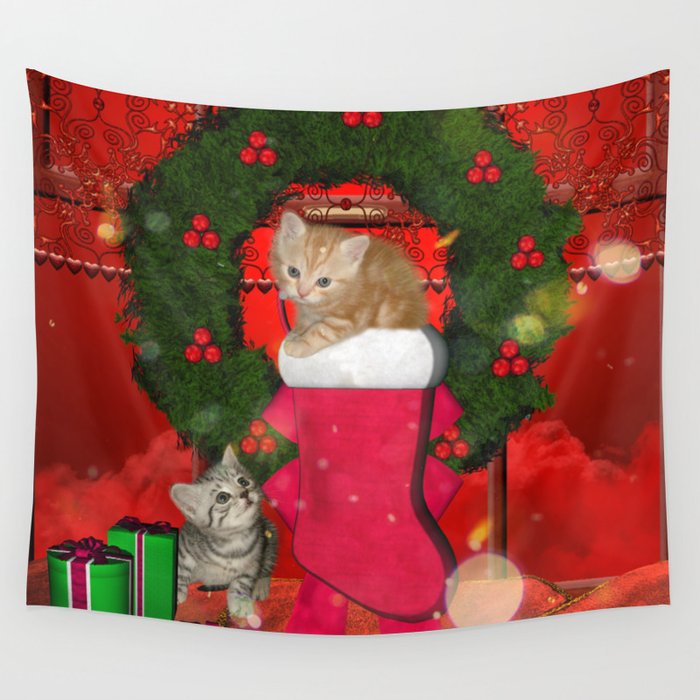 Christmas, funny kitten Wandbehang