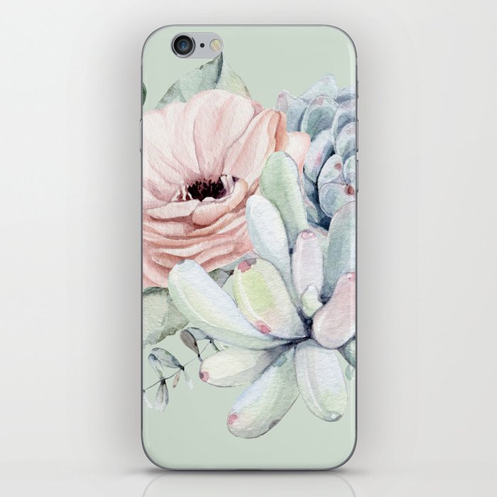Delightful Mint + Pink Succulents iPhone Skin