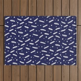 Christmas branches and stars - blue and white Outdoor Rug