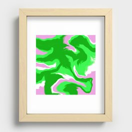 Abstract fluid marble pattern with pink, green and white Recessed Framed Print