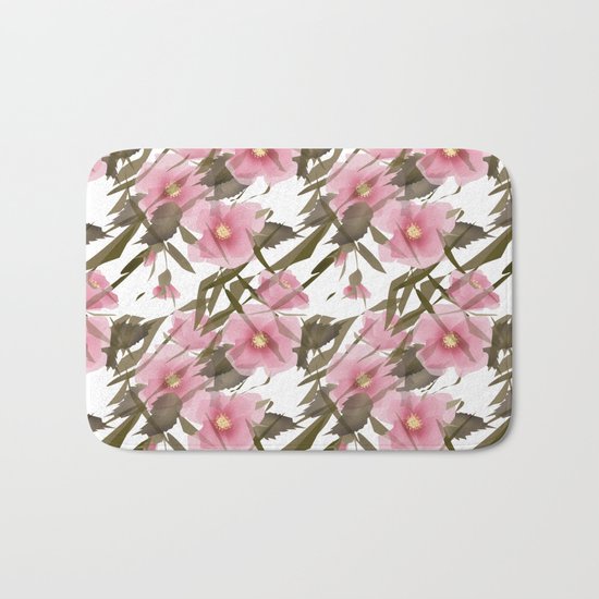 Pink white floral pattern . Bath Mat