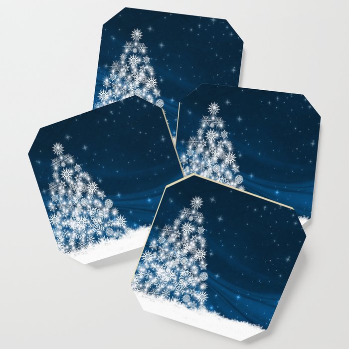 Blue Christmas Eve Snowflakes Winter Holiday Coaster