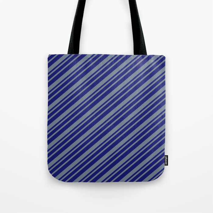 Midnight Blue & Slate Gray Colored Striped Pattern Tote Bag