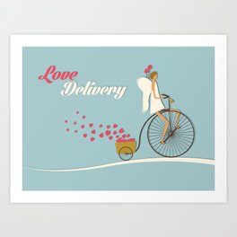 Love Delivery. Cupid on the bike, retro style design Art Print