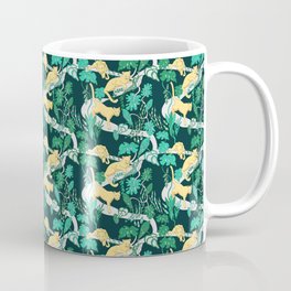 Wild cats with tropical Monstera  plants / green and gold Coffee Mug