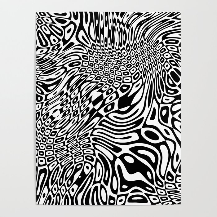 Black  and white psychedelic optical illusion Poster