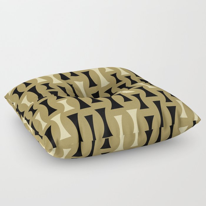 Retro Mid Century Modern Abstract Pattern 623 Black Gold and Beige Floor Pillow