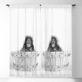 Monkey in a Wooden Bathtub, Baby Orangutan Black and White, Bathtub Animal Art Print By Synplus Blackout Curtain