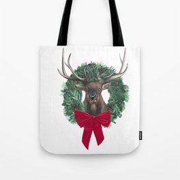 Elk Christmas Wreath Tote Bag