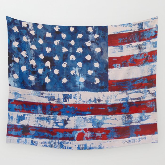 distressed american flag vertical hang wall tapestry by blanccanvas