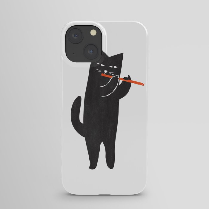 Black cat with flute iPhone Case