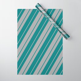 [ Thumbnail: Teal & Dark Grey Colored Lined/Striped Pattern Wrapping Paper ]