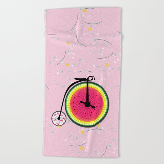 Vintage Bicycle Fruits Wheels Design Beach Towel