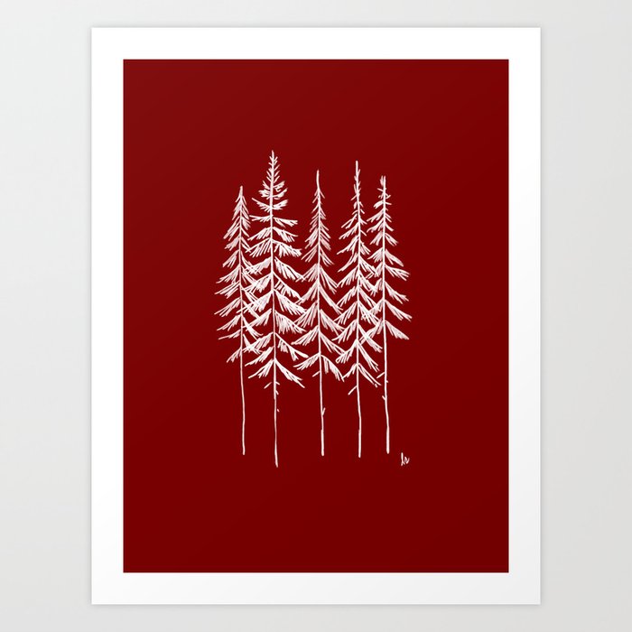 Five Trees (Red and White) Art Print