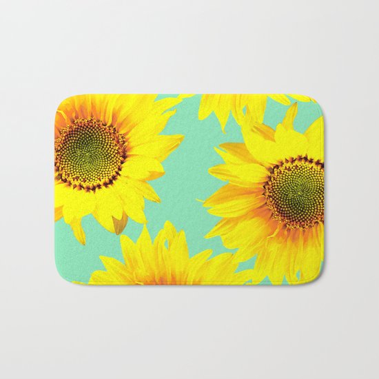 Sunflowers on a pastel green backgrond - #Society6 #buyart Bath Mat
