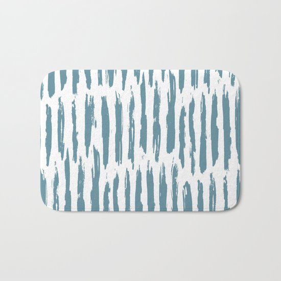 Vertical Dash Teal on White Bath Mat