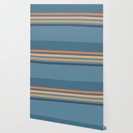 Taina - Blue Summer Vibes Retro Stripes Colourful Art Design  Wallpaper