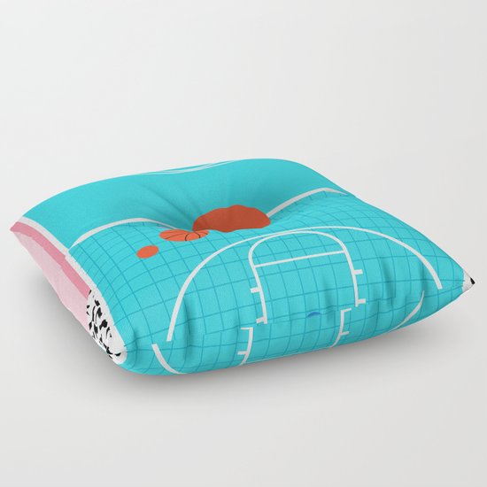Hoops - throwback retro 80s basketball sports athlete neon 1980 s memphis style art Floor Pillow ...