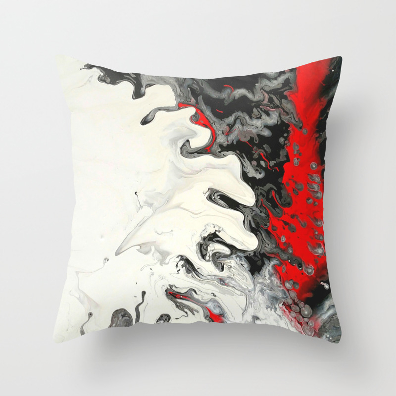 Black Red White Fluid Marble Painting Abstract Art Throw Pillow By