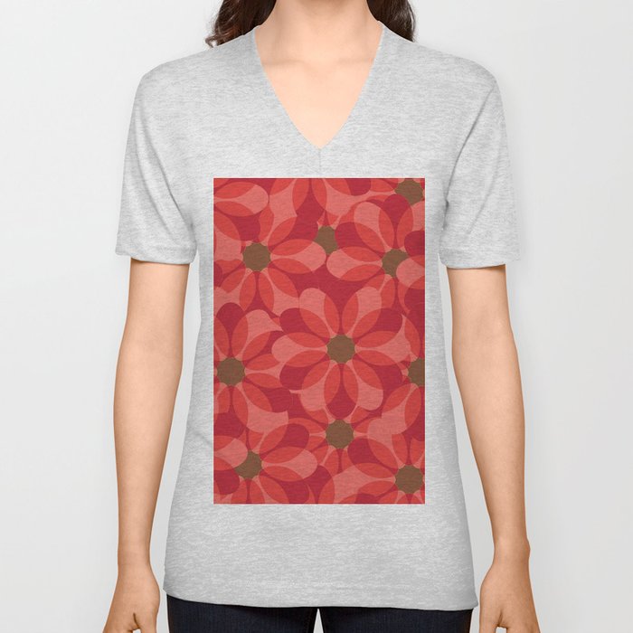 Vintage 1970's Pink Spring Flowers Pattern V Neck T Shirt