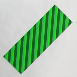 [ Thumbnail: Sea Green, Lime & Dark Green Colored Stripes/Lines Pattern Yoga Mat ]