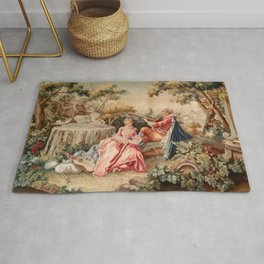 Antique 19th Century French Aubusson Gallant Courtship Romantic Tapestry Area & Throw Rug