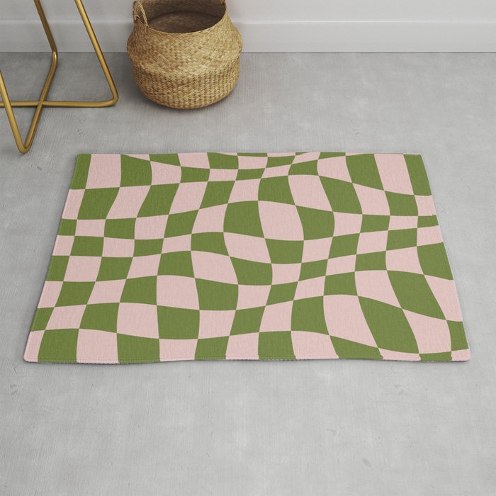 Warped Checkered Pattern (pink/olive green) Rug