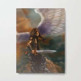 Holy Sentinel Metal Print | Storm, Digital, Painting, Warrior, Feathers, Religious, Man, Sword, Muscular, Strength 