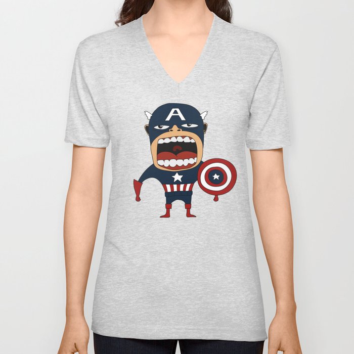 Screaming Captain America V Neck T Shirt