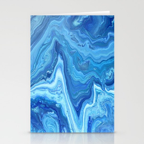 Blue Geode Acrylic Pour Painting Stationery Cards By