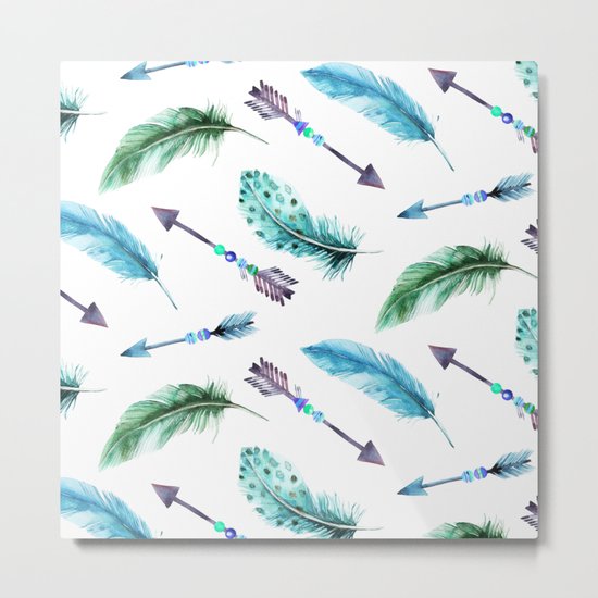 Autumn Hunt Arrows + Feathers Metal Print