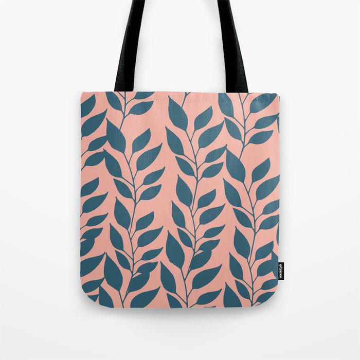 Blue silhouettes of leaves seamless pattern Tote Bag