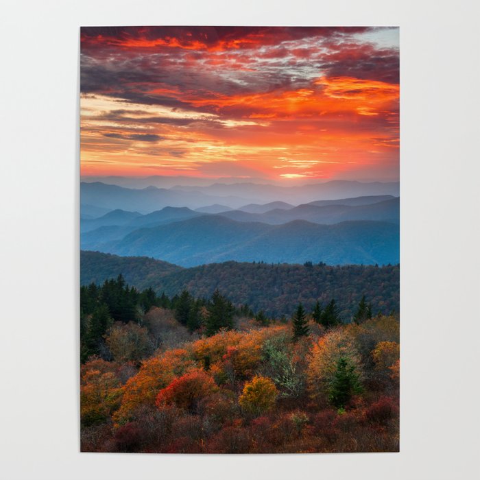 Blue Ridge Mountains NC Scenic Autumn Landscape Photography Asheville North Carolina Poster
